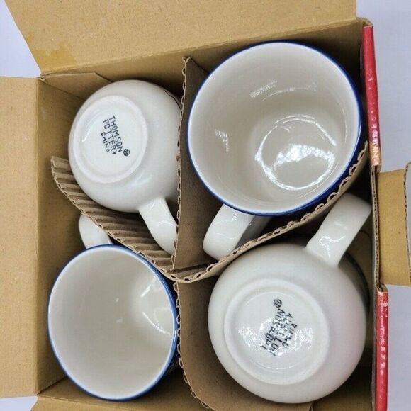 Vintage Thomson Pottery Snowman Coffee Mugs Set 4 Winter - Picture 4 of 7